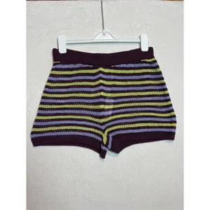 By Anthropologie Striped Knit Shorts Purple Lime Green High Rise Large NWT thumbnail 2