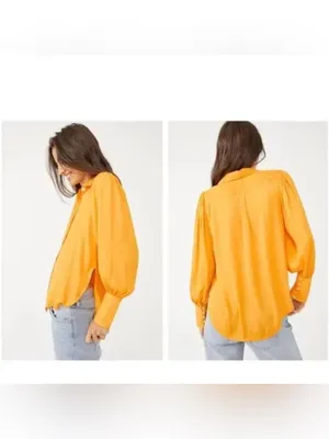 Free People Penelope Button Down Long Sleeve Blouse vibrant marigold yellow thumbnail 2