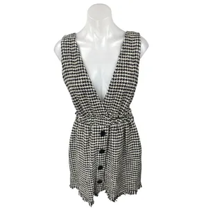 Zara Black White Tweed Button Front Sleeveless Pinafore Vest Mini Dress Size S thumbnail 2