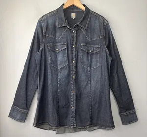 Jag Pearl Snap Western Denim Shirt Size XL Dark Blue Jean Fitted Cowgirl Chic thumbnail 1