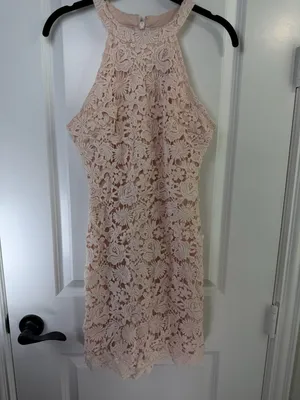 Lulus Love Poem Blush Pink Lace Halter Mini Dress Size Medium thumbnail 2