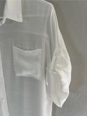 BSUBSEACH White Sheer Button Down Long Sleeve Swimsuit Beach Cover Up One Size thumbnail 7