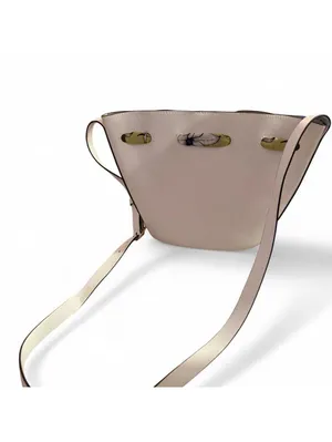 Minimal white bucket bag with removable floral scarf detail thumbnail 6