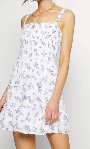 Hollister White Mini Dress with Blue Floral Print size M thumbnail 1