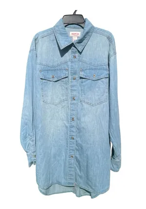 Sofia by Sofia Vergara Oversized BF Shirt Women XS Button Down Med Wash Western thumbnail 1