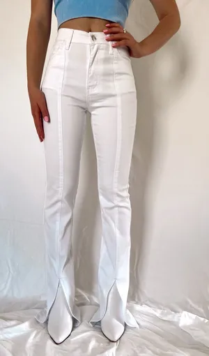 White Jeans Vibrant Miu Slit Flare thumbnail 1