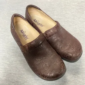 Alegria PG Lite KEL 433 Sz 40 Brown Embossed Leather Clogs Comfort Slip On Shoes thumbnail 2