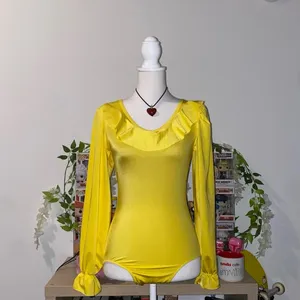 70s retro bohemian vintage style ruffle long sleeve ballet leotard bodysuit thumbnail 7