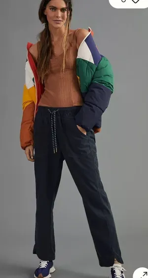 Pilcro "The Cottage" Black Drawstring Waist Pants with Coral Stitching L thumbnail 1