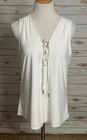 White House Black Market ivory casual MJ lace-up sleeveless tank Size Large thumbnail 1