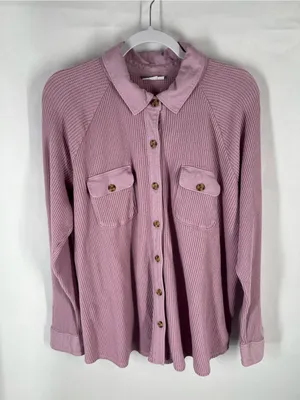 J.Jill Waffle‎ Knit Button Down Shirt Pink Cotton Shacket XL thumbnail 2