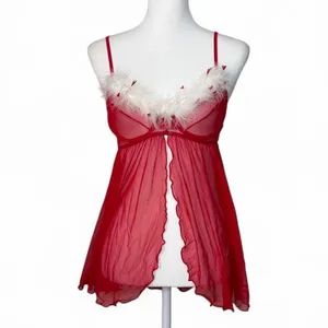 Sexy Mesh Marabou Lingerie Babydoll thumbnail 1