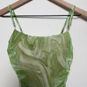 Naked Wardrobe Ruched Mesh Bodycon Mini Dress‎ Green Swirl Print Size S thumbnail 3