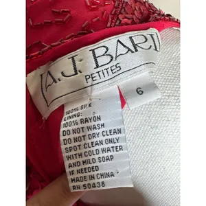 Vintage 80s AJ Bari Beaded Silk Cocktail Dress Red Sheath Petite 6 Holiday Prom thumbnail 6