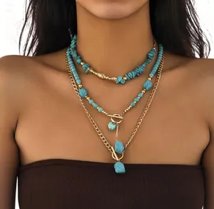 Elegant Turquoise and Gold Layered Necklace thumbnail 4