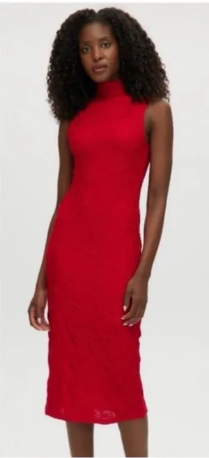 NWT House of Harlow 1960 Red Lace Bodycon Midi Dress Size S thumbnail 1