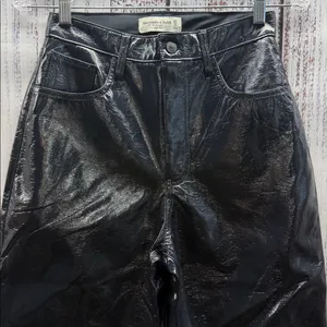 Abercrombie & Fitch Blue 90s Straight Ultra High Rise Faux Leather Pants thumbnail 2