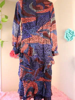 SALONI Blue Isa Ruffle Velvet Burnout Midi Dress US 2 UK 6 MSRP $850 thumbnail 7