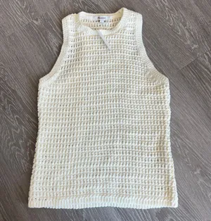 Madewell Crochet Knit Sweater Top Small White Sleeveless Flaw thumbnail 1