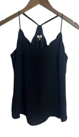 J.Crew Wm 4 Scalloped Racerback‎ Cami Top Black Preppy Minimalist Capsule Chic thumbnail 1