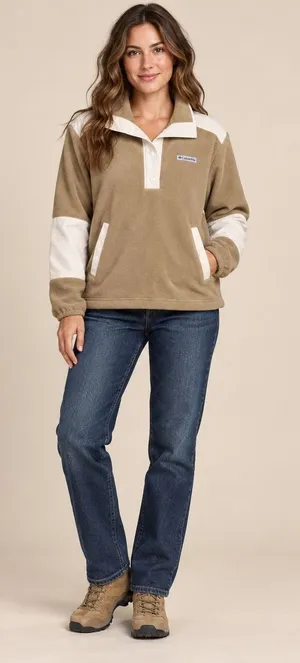 Columbia Womens Tan Cream Snap Fleece Pullover Sweater AL9102 Small thumbnail 1