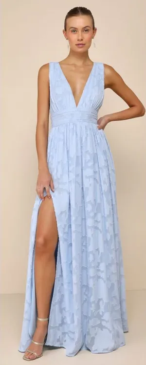 Lulus Sweet Sophistication Light Blue Burnout Floral Maxi Dress Size XL Formal thumbnail 1