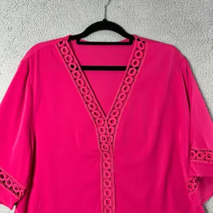 Womens‎ Top M Pink V Neck Pullover Short Sleeve Top Casual Careerwear Flowy thumbnail 4