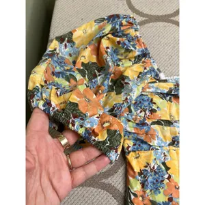 Abercrombie & Fitch square neck ruched puff sleeve top floral print, size large thumbnail 7