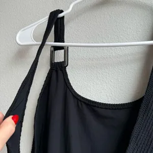 NWT Aerie Size Large Crinkle Cheeky Coverage One Piece Swimsuit Black Scoop Back thumbnail 7