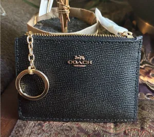 Authentic COACH grossgrain leather zip top card case with keychain thumbnail 4