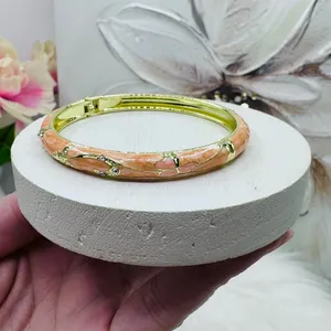 Peachy Pink Flower Enamel Cloisonne Bracelet Bangle thumbnail 6