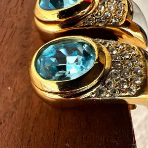Vintage Christian Dior Blue Glass & White Enamel Clip-On Earrings thumbnail 3