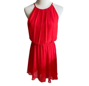 Lush Nordstrom Bright Red Chiffon Halter Skater Dress Mini Lightweight M thumbnail 2