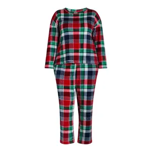 Joyspun Womens Pajama Set 3X Navy Water Red Green Plaid Plush 2 Piece Cozy PJs thumbnail 4