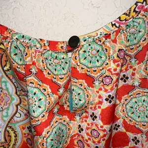 Boho Paisley Slip Dress Keyhole Back Lined‎ Mini Sundress Red Multicolor S/M USA thumbnail 3