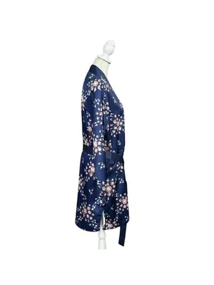 Morgan Lane x FabFitFun Allie Floral Satin Robe Navy Size Small Medium thumbnail 2