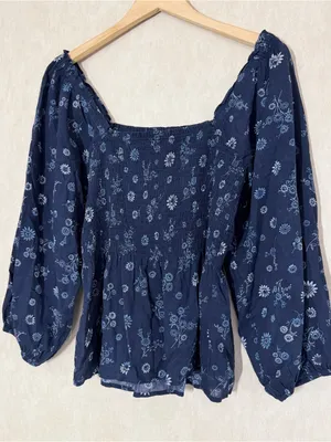 Madewell Women’s Lucie Smocked Peplum Top Square Neck in Floral Print 8 thumbnail 6