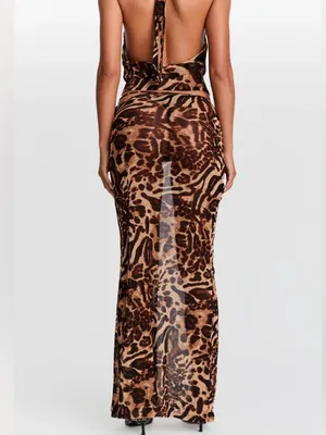 Sasha Therese Aubrey Maxi Skirt Leopard Print Mesh Sheer Cut Out XS⁠ Resortwear thumbnail 3