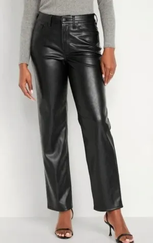 Old Navy Faux Black Leather High Rise Wide Leg Pants Size 8 thumbnail 1