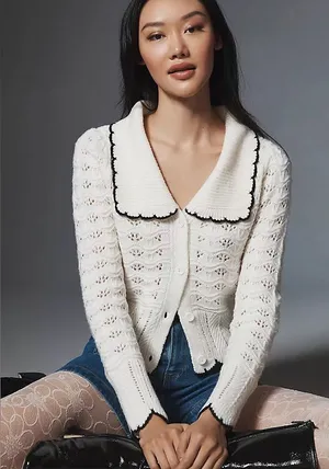 NEW LUSH vintage inspired knit collared cropped button cardigan sweater thumbnail 1