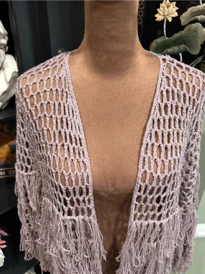 POL Lavender Fishnet Fringe Cardigan – Size Small (Fits S–L) thumbnail 2