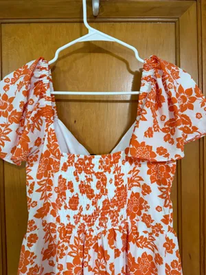 Crystal Doll Orange and white mini dress S flowy sleeves thumbnail 5