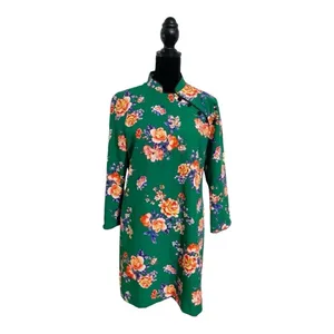 ZARA WOMAN Cheongsam Mini Dress Mandarin Collar Green Floral Size Small thumbnail 3
