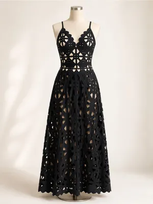 & Other Stories Black Laser-Cut Maxi Dress - Elegant Women's Evening Dress thumbnail 2