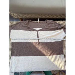 FP Beach Striped‎ Knit Gold Rush Linen Blend Henley Top medium boho oversized thumbnail 9