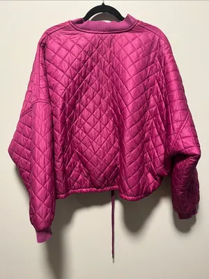 FREE PEOPLE Easy Quilted Bomber Jacket Pink Fuchsia Cropped Zip, Size M thumbnail 7