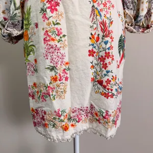Farm Rio Tropical Floral Lace Mini Dress Puff Sleeve Square Neck Linen Small thumbnail 11