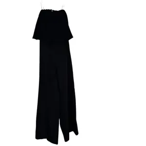 NWT DO+BE Black Strapless Overlay Front Ruffle Wide Leg Jumpsuit Black Size M thumbnail 6