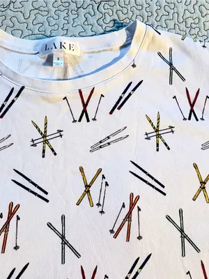 💥LAKE Pajamas Pima Cotton Long Sleeve Ski Print Pajama Top (ONLY) White Sz S💛 thumbnail 8