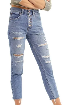 Free People We The Free Blossom Distressed Rigid Skinny Jeans in Blue Size‎ 28 thumbnail 1